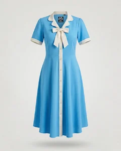 Retro Bow-Collar Midi Dress