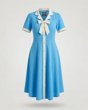 Retro Bow-Collar Midi Dress